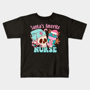 Santa's Favorite Nurse Xmas Funny Cute Skeleton Kids T-Shirt